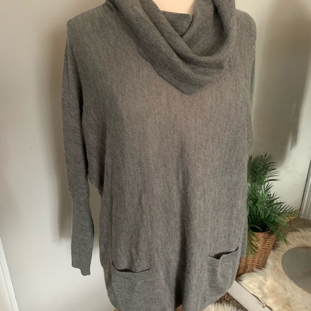 Women’s Oversized Gray Wool Cowl neck sweater XS S career Casual Warm Cozy - Picture 5 of 13